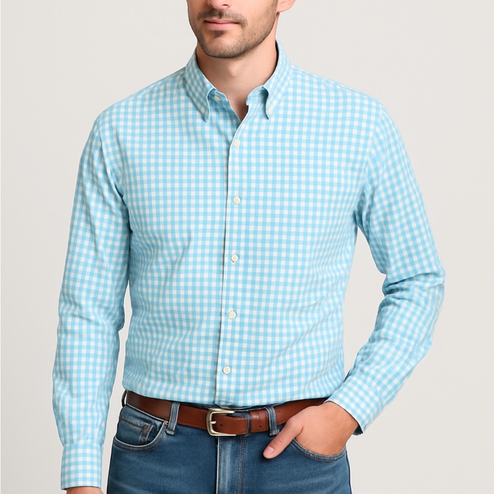💙 J.Crew Men’s Gingham Button-Down Shirt – Size L (SP15 Style 06394)